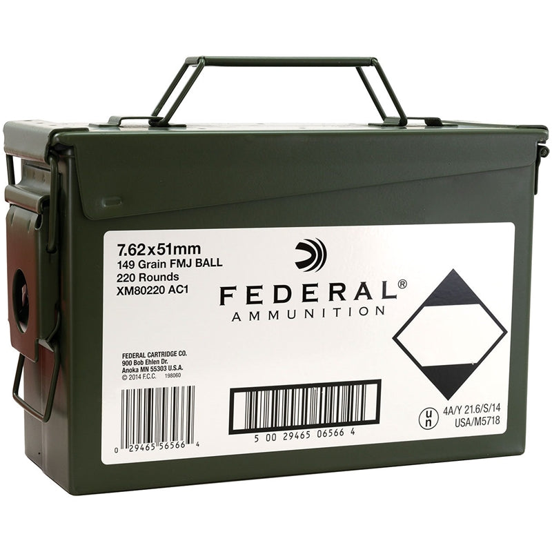 Federal 7.62x51mm NATO Ammo 149 Grain Full Metal Jacket 220 Rounds Ammo Can