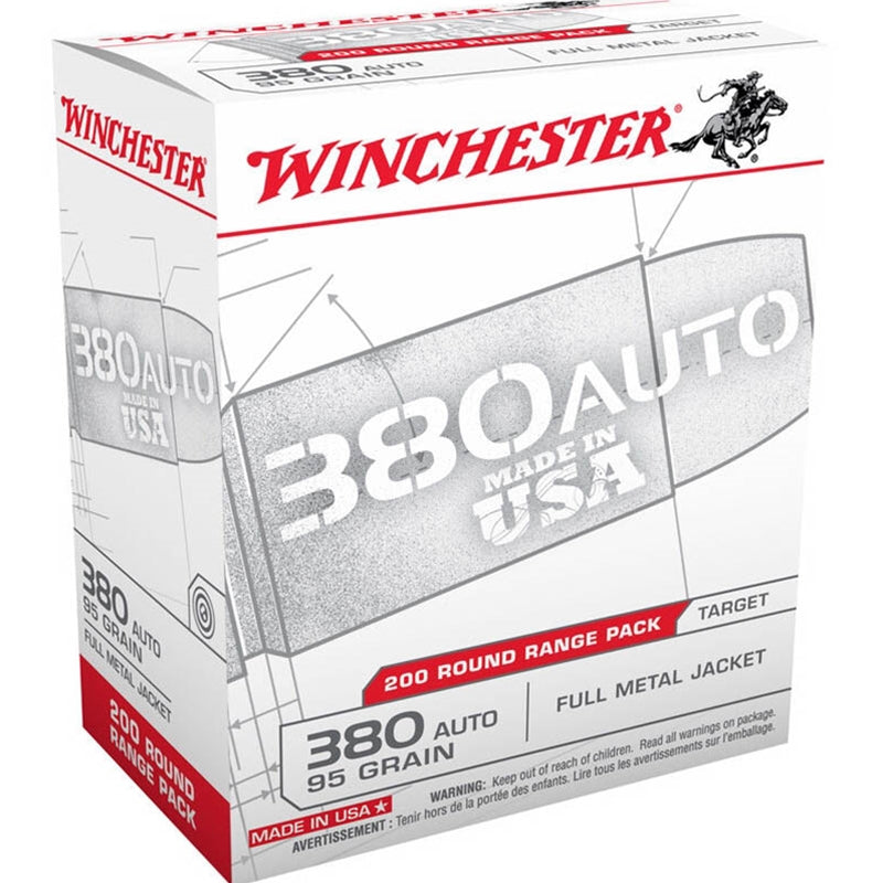 Winchester USA 380 ACP AUTO 95 Grain FMJ 200 Rounds Range Pack