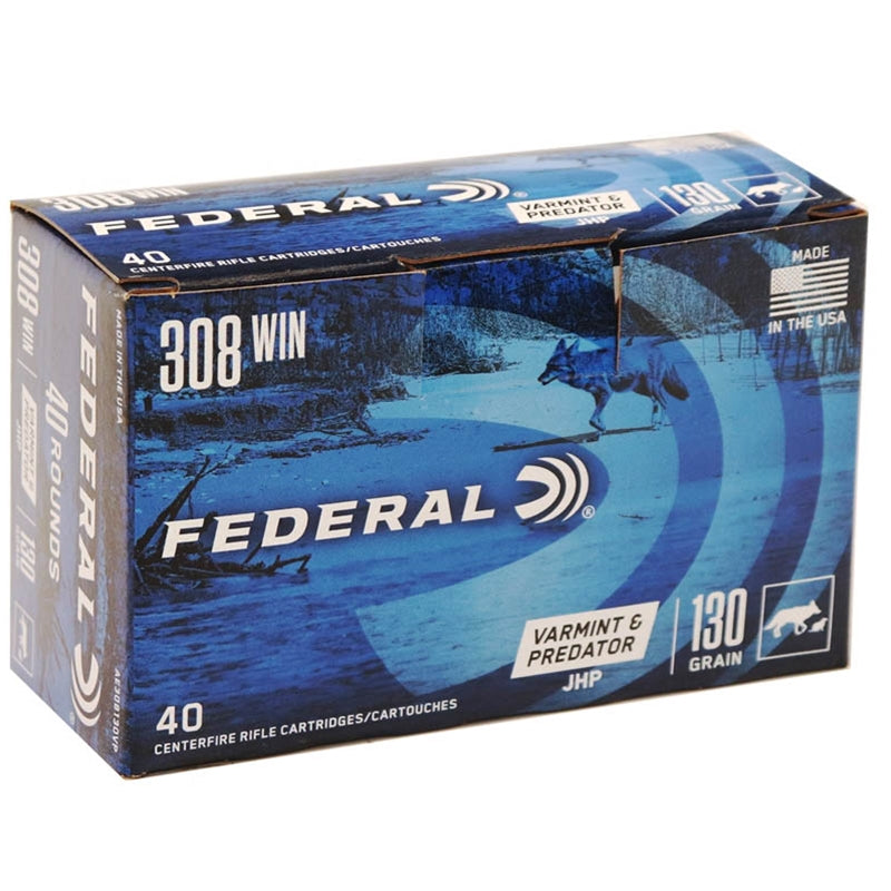 Federal American Eagle Varmint and Predator 308 Winchester Ammo 130 Grain Jacketed Hollow Point