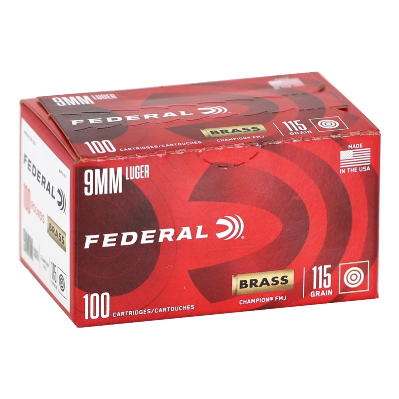 Federal Champion 9mm Luger Ammo 115 Grain FMJ 100 Rounds Value Pack