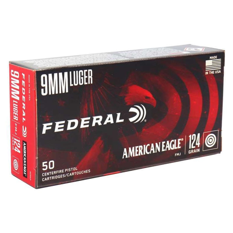 Federal American Eagle 9mm Luger Ammo 124 Grain Full Metal Jacket