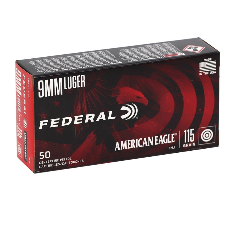 Federal American Eagle 9mm Luger Ammo 115 Grain Full Metal Jacket