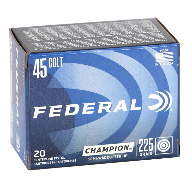 Federal Champion 45 Long Colt Ammo 225 Grain Semi-Wadcutter Hollow Point