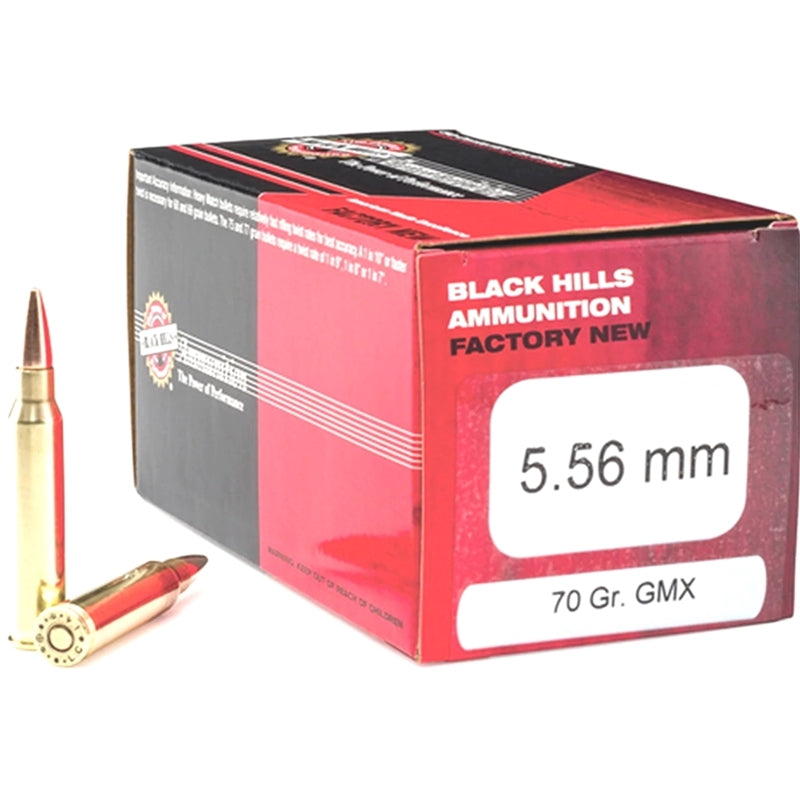 Black Hills 5.56x45mm NATO Ammo 70 Grain Hornady GMX Hollow Point Boat Tail Lead-Free