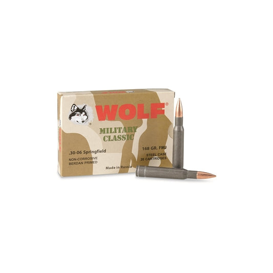 Wolf Military Classic 30-06 Springfield Ammo 168 Grain FMJ Steel Case