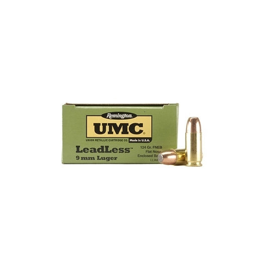 Remington UMC Leadless 9mm Luger Ammo 124 Grain Flat Nose Encased Base