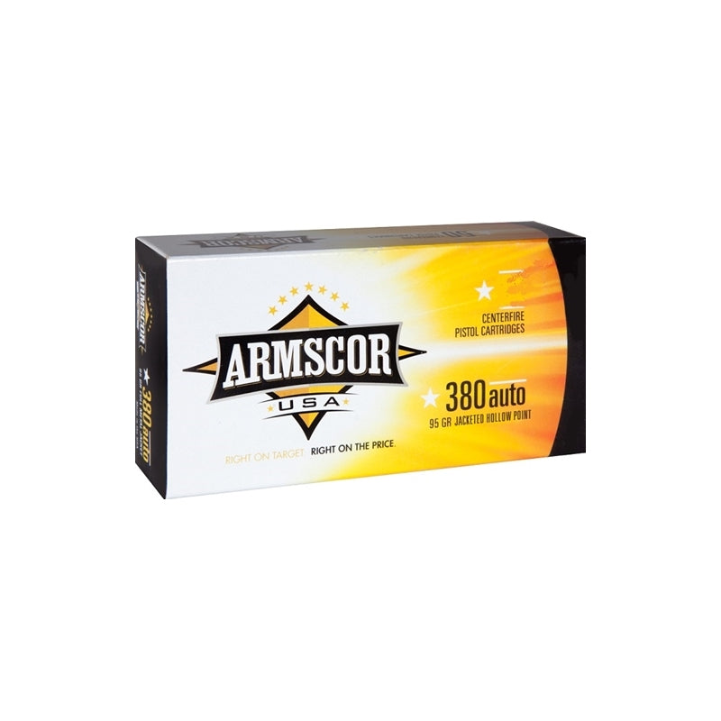 Armscor USA 380 ACP AUTO Ammo 95 Grain Jacketed Hollow Point