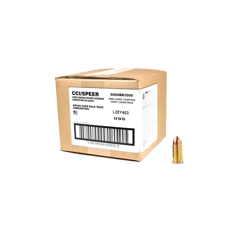 CCI Blazer Brass 9mm Luger Ammo 115 Grain FMJ 1000 Rounds Bulk Loose Pack