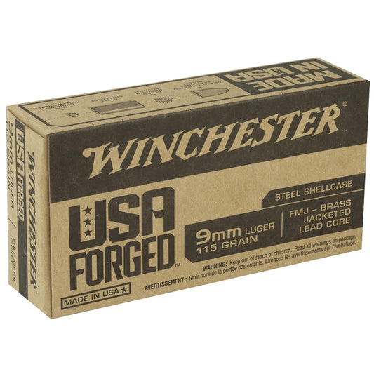 Winchester USA Forged 9mm Luger Ammo 115 Grain Full Metal Jacket Steel Case