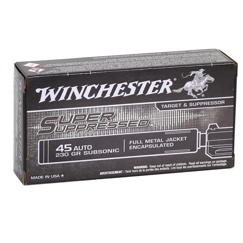 Winchester 45 ACP Auto Ammo 230 Grain FMJ Super Suppressed