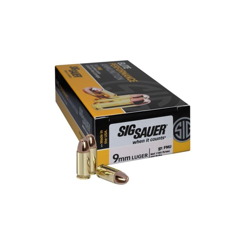 Sig Sauer Elite Performance 9mm Luger Ammo 180 Grain Full Metal Jacket 200 Rounds