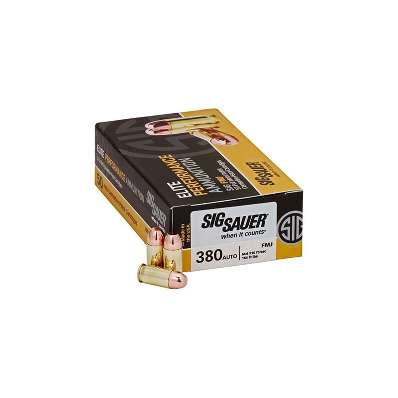 Sig Sauer Elite Performance 380 ACP Auto Ammo 100 Grain Full Metal Jacket 200 Rounds