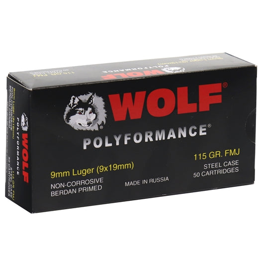 Wolf Polyformance 9mm Ammo 115 Grain FMJ Steel Case