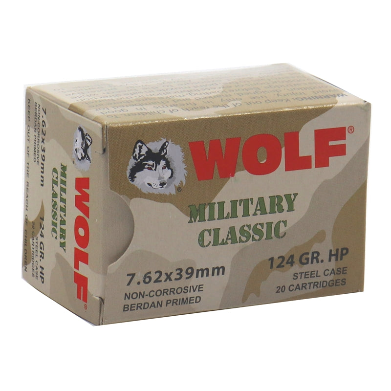 Wolf Military Classic 7.62x39mm Ammo 124 Grain JHP Steel Case 1000 Rounds Bulk