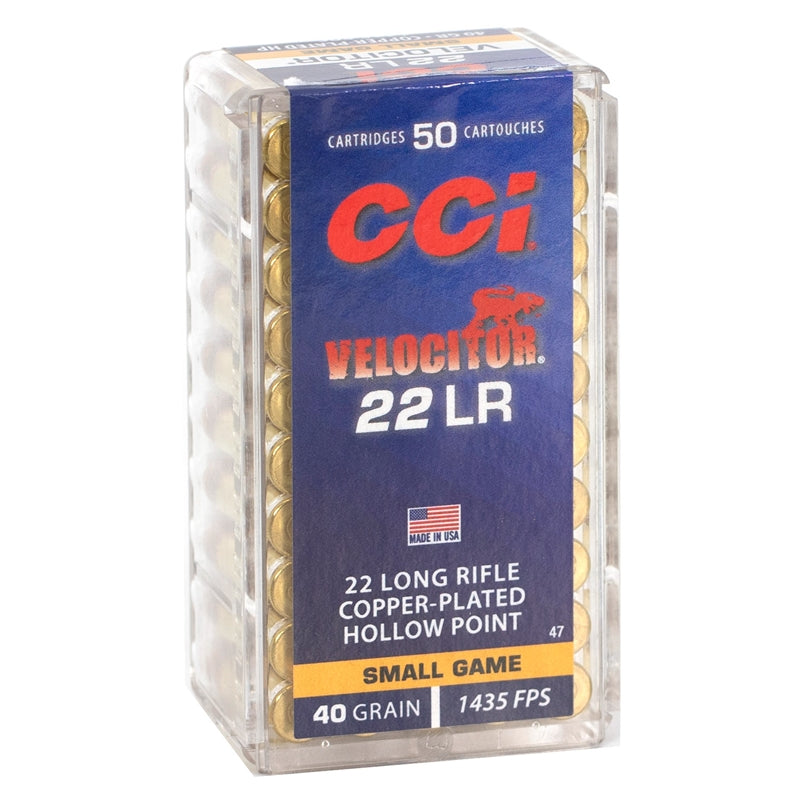 CCI Velocitor 22 Long Rifle Ammo 40 Grain Plated Lead Hollow Point