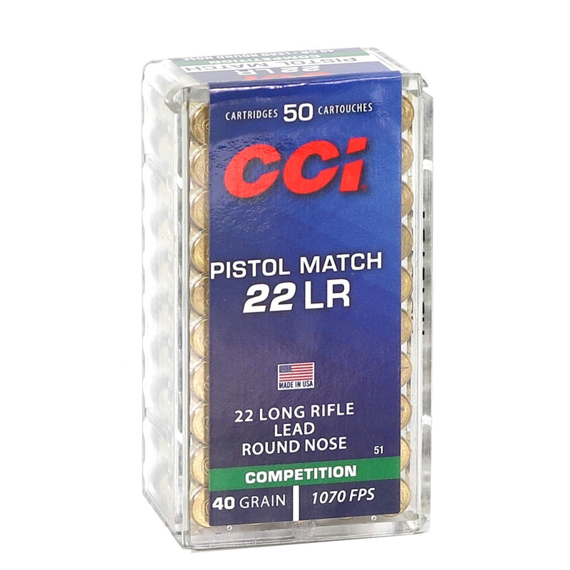 CCI Pistol Match 22 Long Rifle Ammo 40 Grain Lead Round Nose